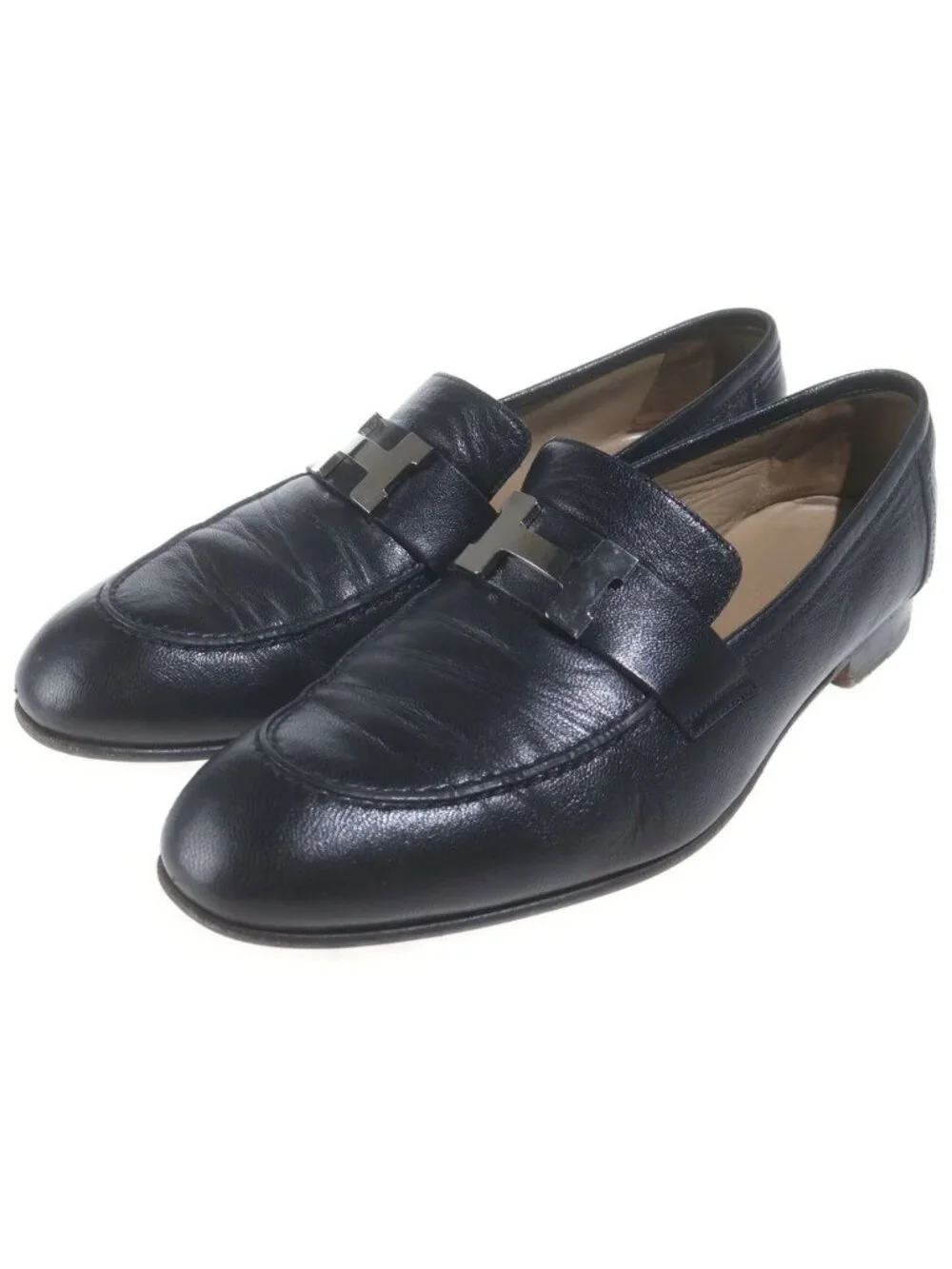 Hermes Moccasins Paris Leather Black Silver